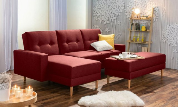 Max Winzer® Ecksofa Schlafsofa Ecksofa Just Cool Funktionssofa Stauraumhocker rot, 1 Stück, Liegeflä