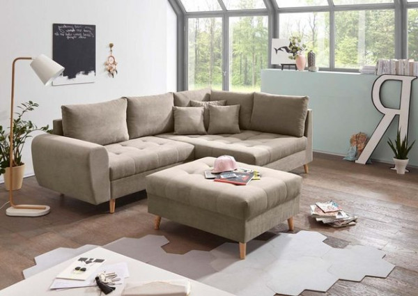 ED EXCITING DESIGN Ecksofa, Alice Ecksofa inkl. Hocker 249x175 cm Couch Eckcouch Sofa Sand (Beige)