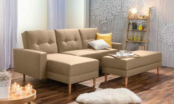 Max Winzer® Ecksofa Schlafsofa Ecksofa Just Cool Funktionssofa Stauraumhocker sand, 1 Stück, Liegefl