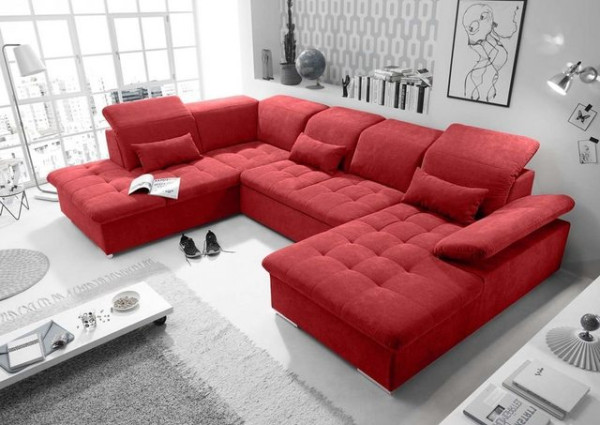 ED EXCITING DESIGN Wohnlandschaft, Wayne Wohnlandschaft 340x240 cm U-Sofa Couch Ecksofa Rot (Berry)