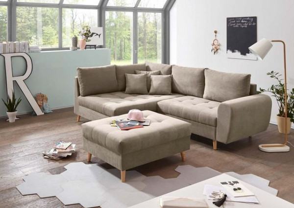 ED EXCITING DESIGN Ecksofa, Alice Ecksofa inkl. Hocker 249x175 cm Couch Eckcouch Sofa Sand (Beige)