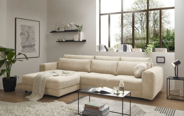 ED EXCITING DESIGN Ecksofa Barura, Beidseitig montierbar, mit Rückenkissen, Nierenkissen, Cord Bezug