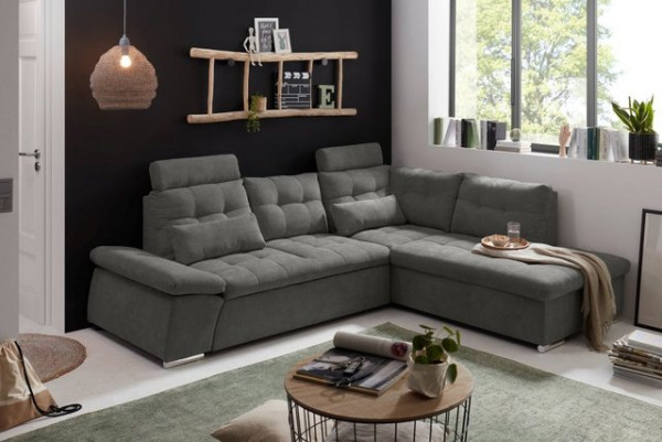 ED EXCITING DESIGN Ecksofa Nalo, mit Schlaffunktion, Bettkasten, 2 Kopfstützen