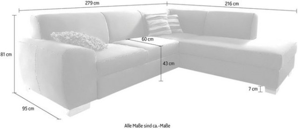 DOMO collection Ecksofa Ricardo, mit Ottomane, wahlweise mit Bettfunktion