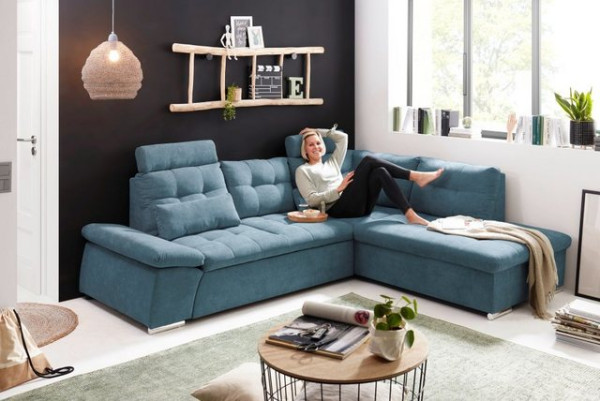 ED EXCITING DESIGN Ecksofa Nalo, mit Schlaffunktion, Bettkasten, 2 Kopfstützen