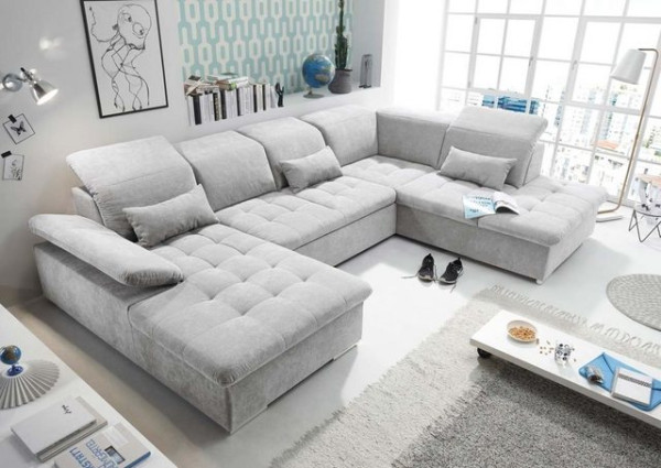 ED EXCITING DESIGN Wohnlandschaft, Wayne Wohnlandschaft 340x240 cm U-Sofa Couch Ecksofa Silber