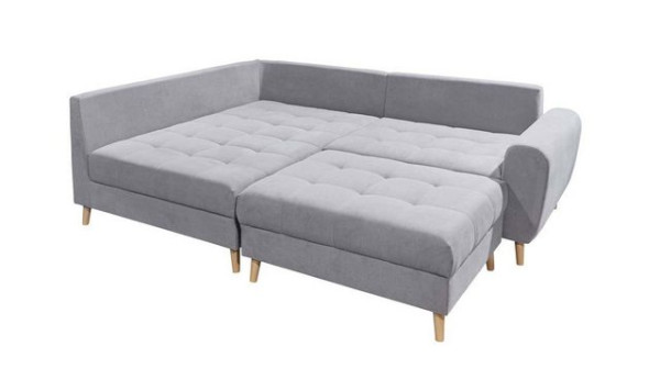 ED EXCITING DESIGN Ecksofa, Alice Ecksofa inkl. Hocker 249x175 cm Couch Eckcouch Sofa Hellgrau