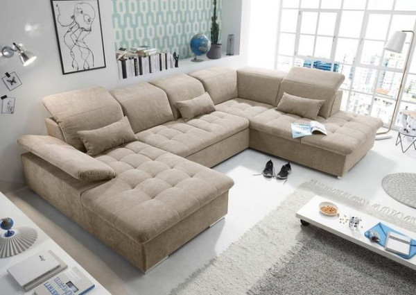 ED EXCITING DESIGN Wohnlandschaft, Wayne Wohnlandschaft 340x240 cm U-Sofa Couch Ecksofa Sand (Beige)