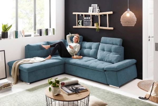 ED EXCITING DESIGN Ecksofa Nalo, mit Schlaffunktion, Bettkasten, 2 Kopfstützen