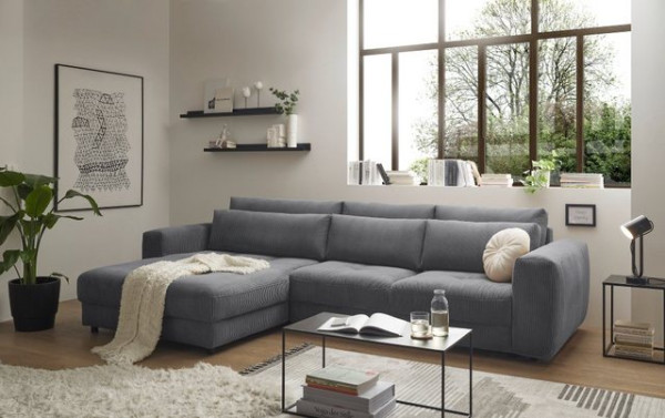 ED EXCITING DESIGN Ecksofa Barura, Beidseitig montierbar, mit Rückenkissen, Nierenkissen, Cord Bezug