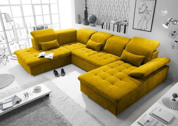 ED EXCITING DESIGN Wohnlandschaft, Wayne Wohnlandschaft 340x240 cm U-Sofa Couch Ecksofa Gelb (Senf)