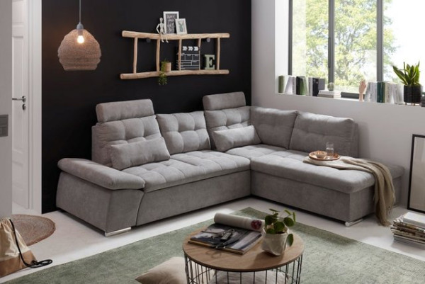 ED EXCITING DESIGN Ecksofa Nalo, mit Schlaffunktion, Bettkasten, 2 Kopfstützen